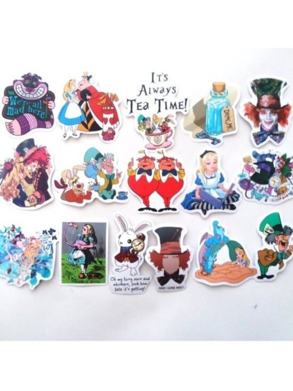 Alice in Wonderland Stickers 16pc Cheshire Cat Luggage Water Bottle Luggage Fun